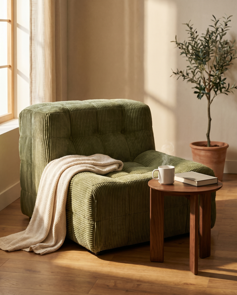 DYKU compressed single sofa in green, second photograph