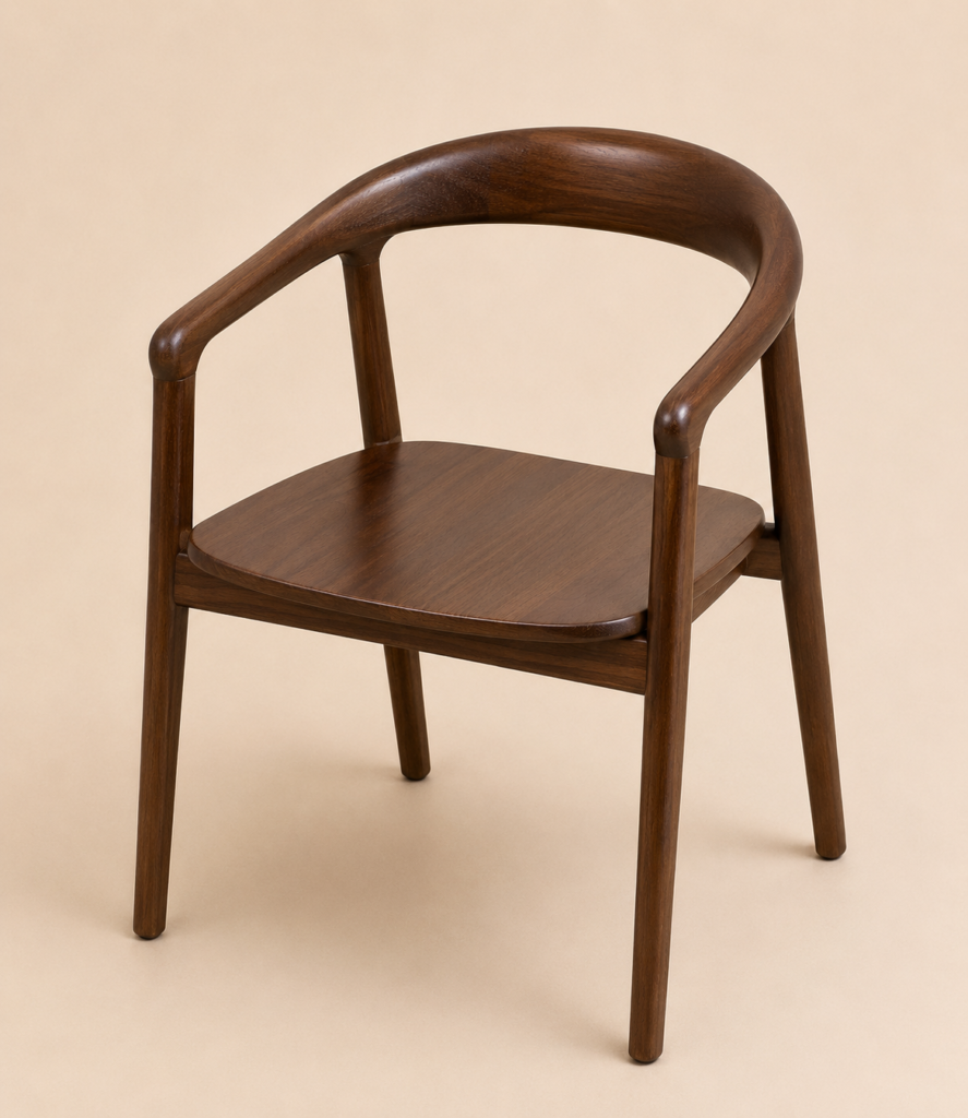 Curved-Back Solid Oak Chair – Dark Walnut