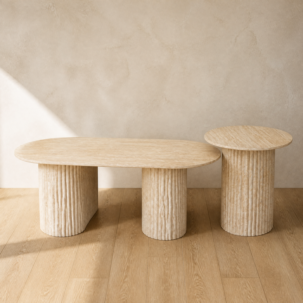 Marble-Finish Coffee Table Set