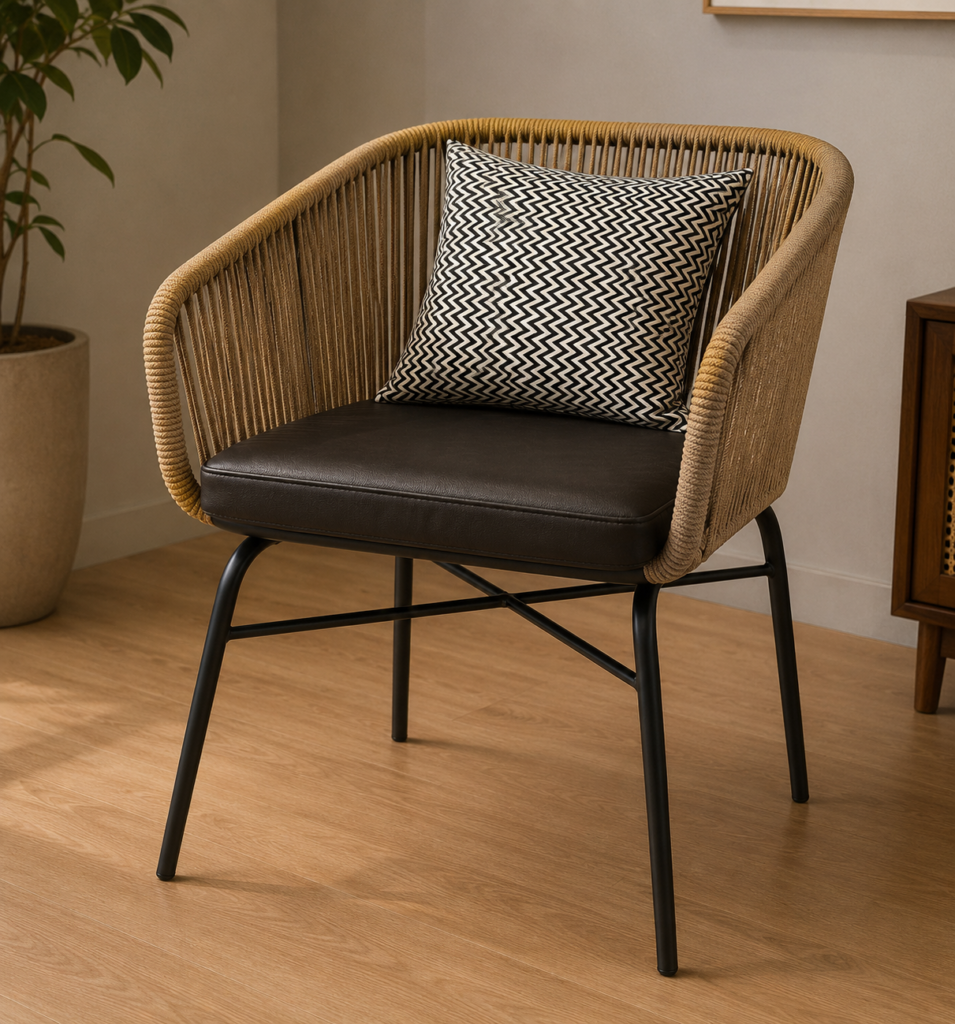 Metal & Rope Outdoor Chair – Brown / Black