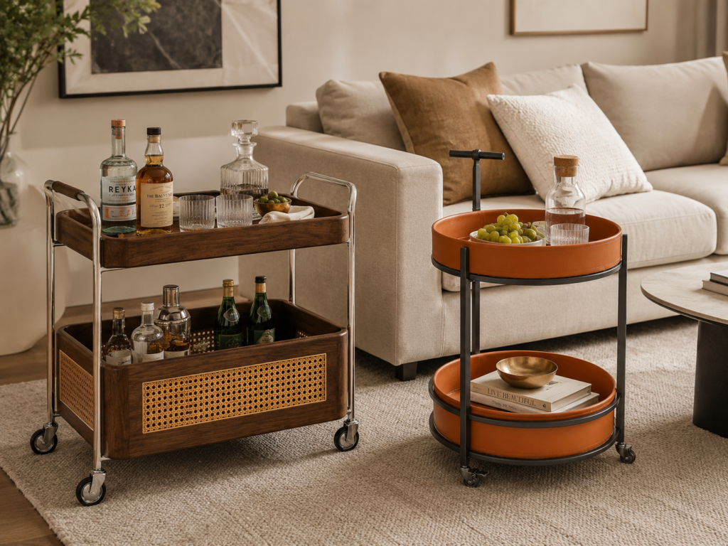 Walnut-Finish Side Table with Wheels
