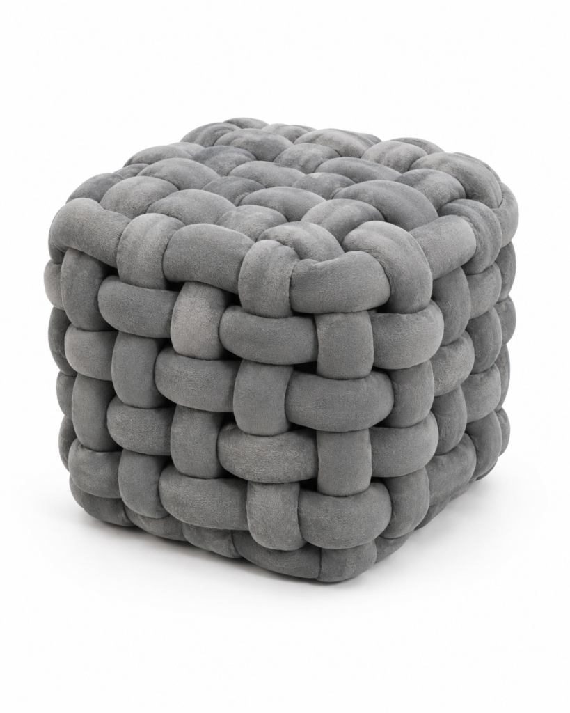 Woven Pouf Stool – Grey