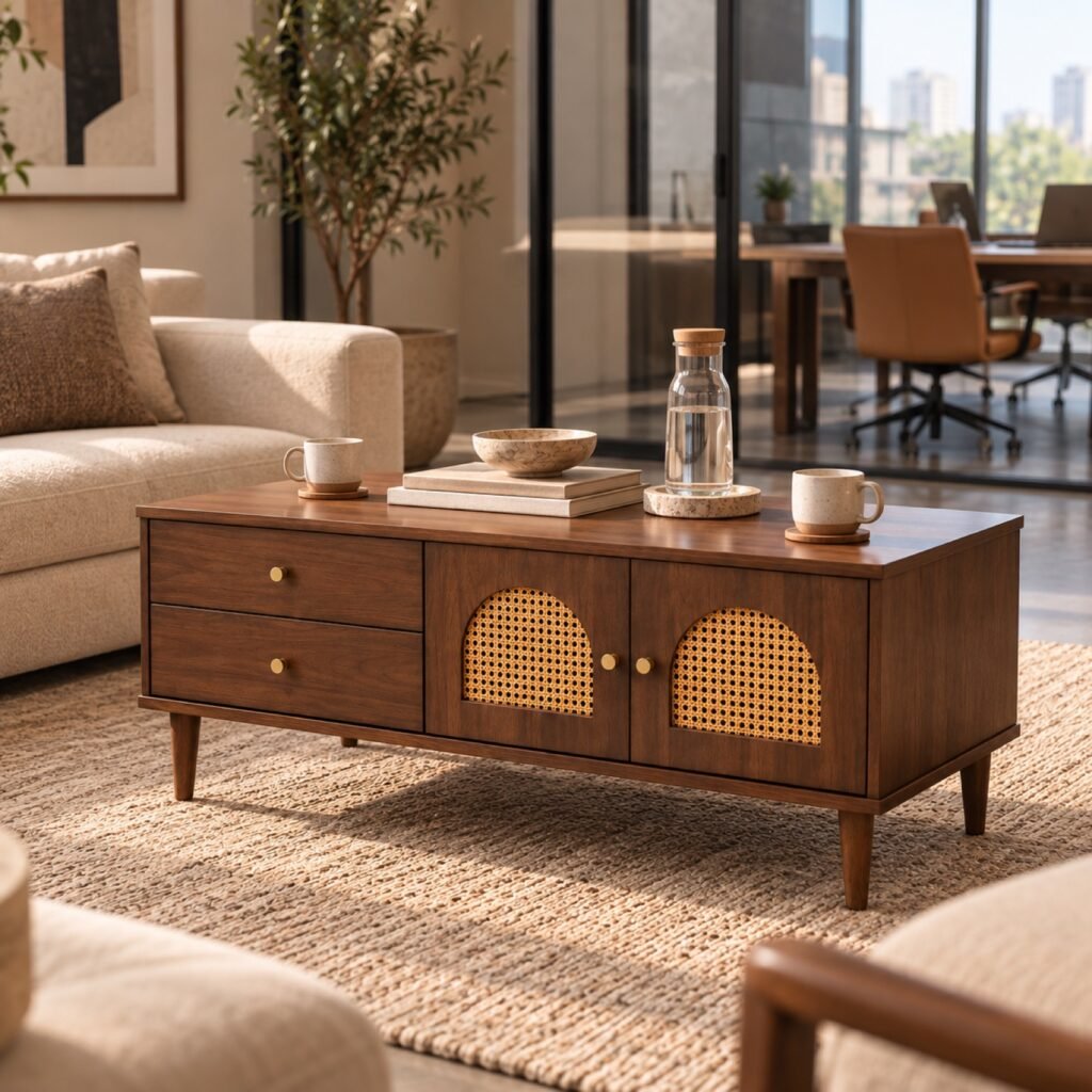 120 cm Coffee Table with Storage – Brown