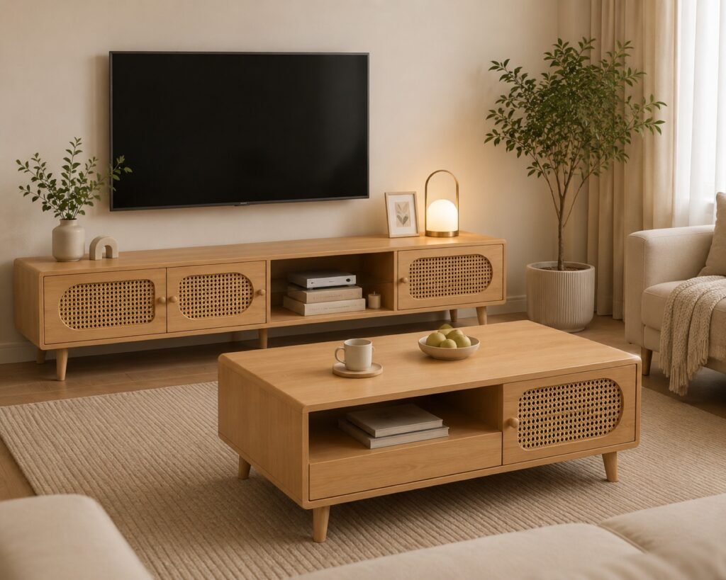 160 cm TV Cabinet – Natural Wood Finish